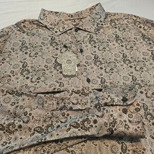 Luciano Visconti Black 3XLT Smoke Grey Black Paisley Button Shirt NWT 1019